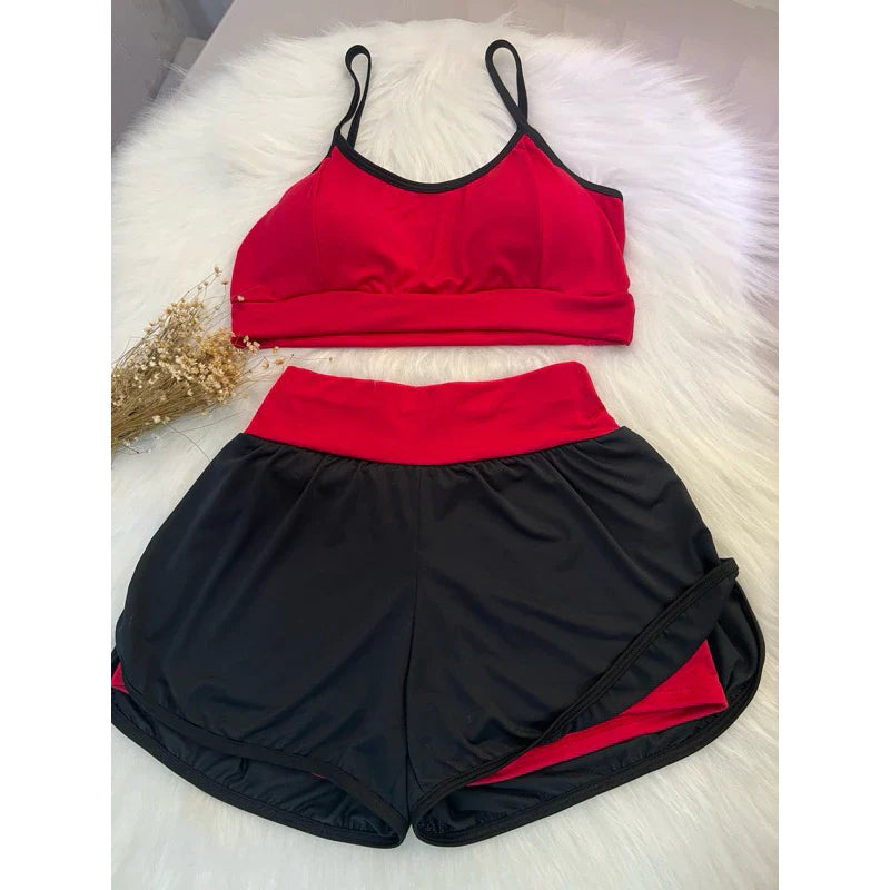 Conjunto combo duas peças Top e Short Fitness Para Academia Treino dryfit com forro para o dia a dia