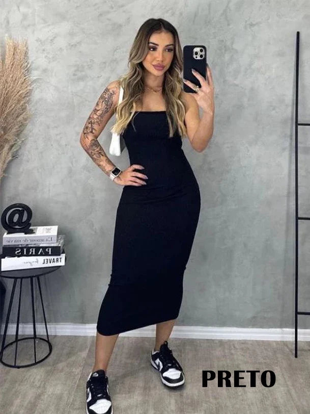 Vestido Feminino Midi Tomara Que Caia Anarruga - Elegância e Conforto em um Único , Envio Imediato!