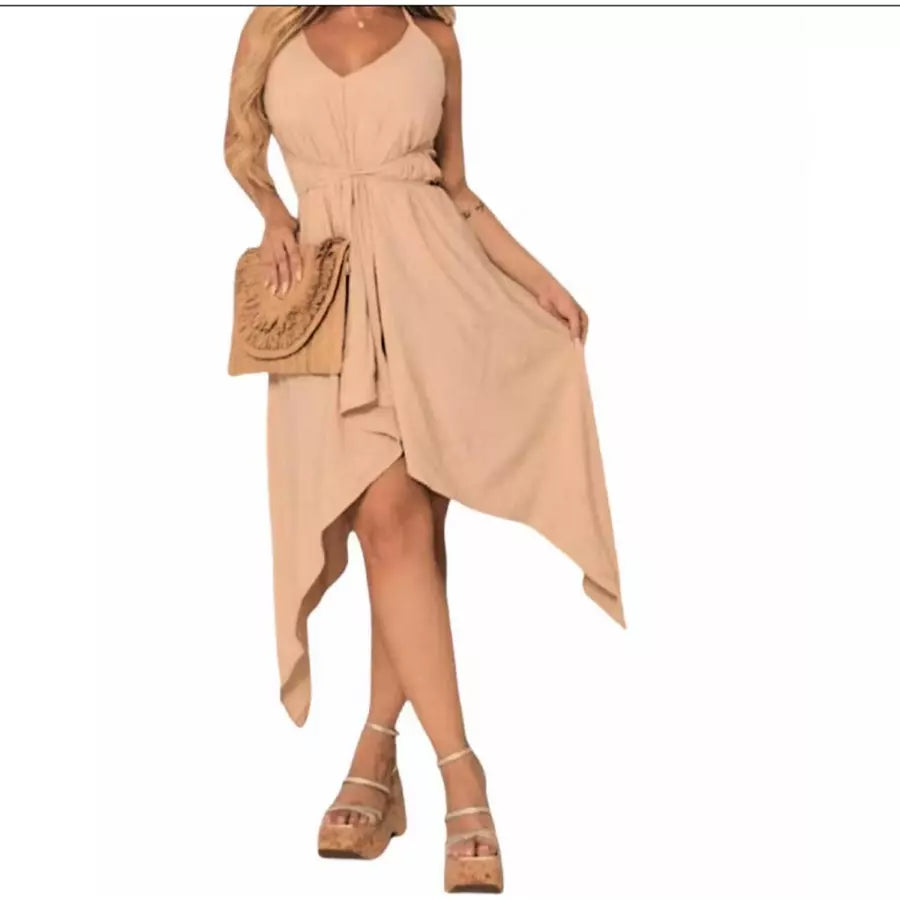 Vestido soltinho envelope frente única costa nua amarração nas Costas