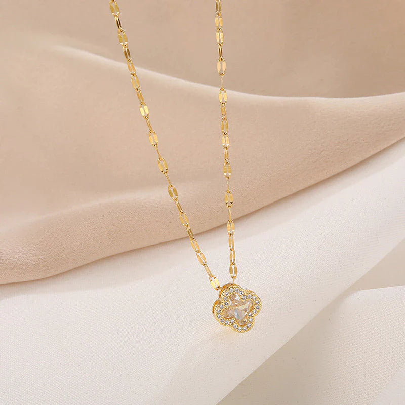 Trevo de Quatro Folhas de Colar de Aço Inoxidável 18K Cadeia Feminina Simples Uso Diário
