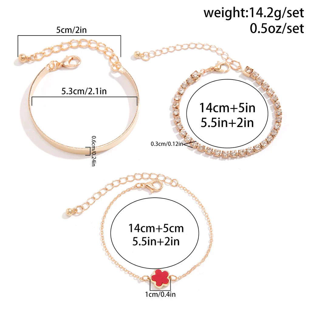 3 Pcs Corrente de Tênis com Rhinestone em Camadas Separáveis, Lucky Stars Bangles, Conjunto de Acessórios Femininos 2024