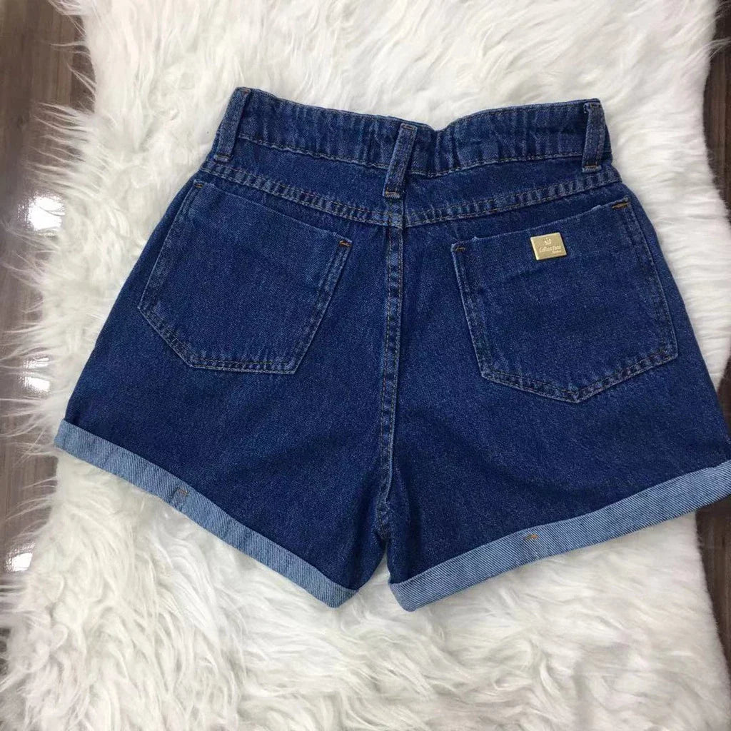 Short Jeans Mom Sem Lycra Liso