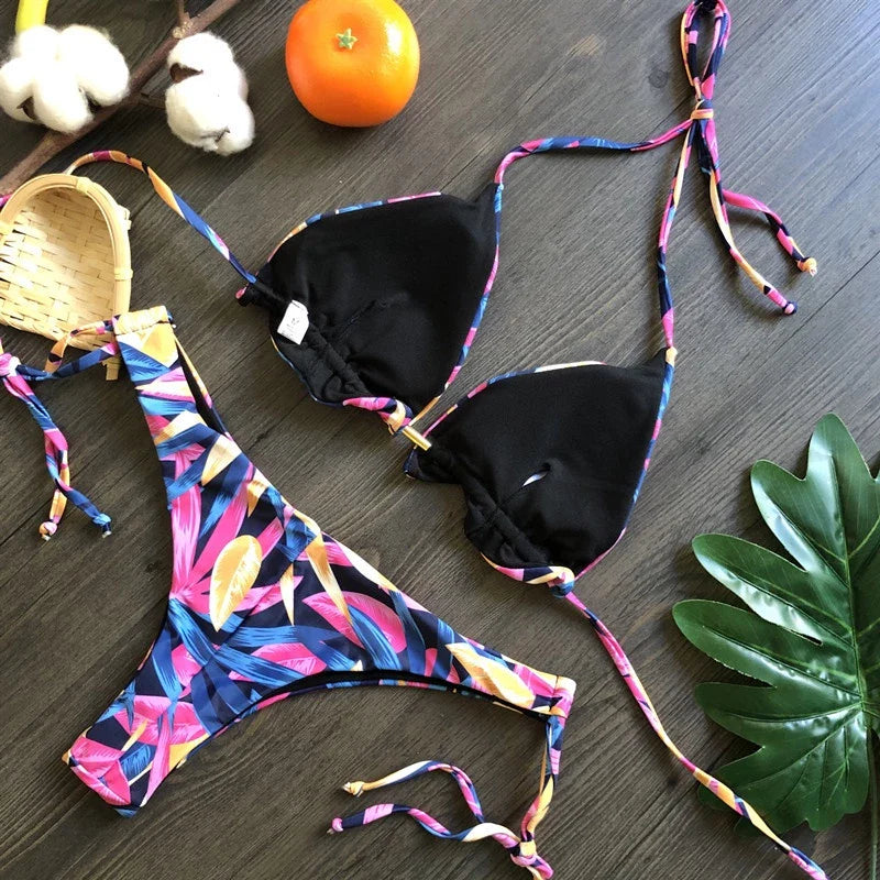 Biquini Feminino Split Impresso Triângulo Biquíni Wading Sports Tight Casual Surfing