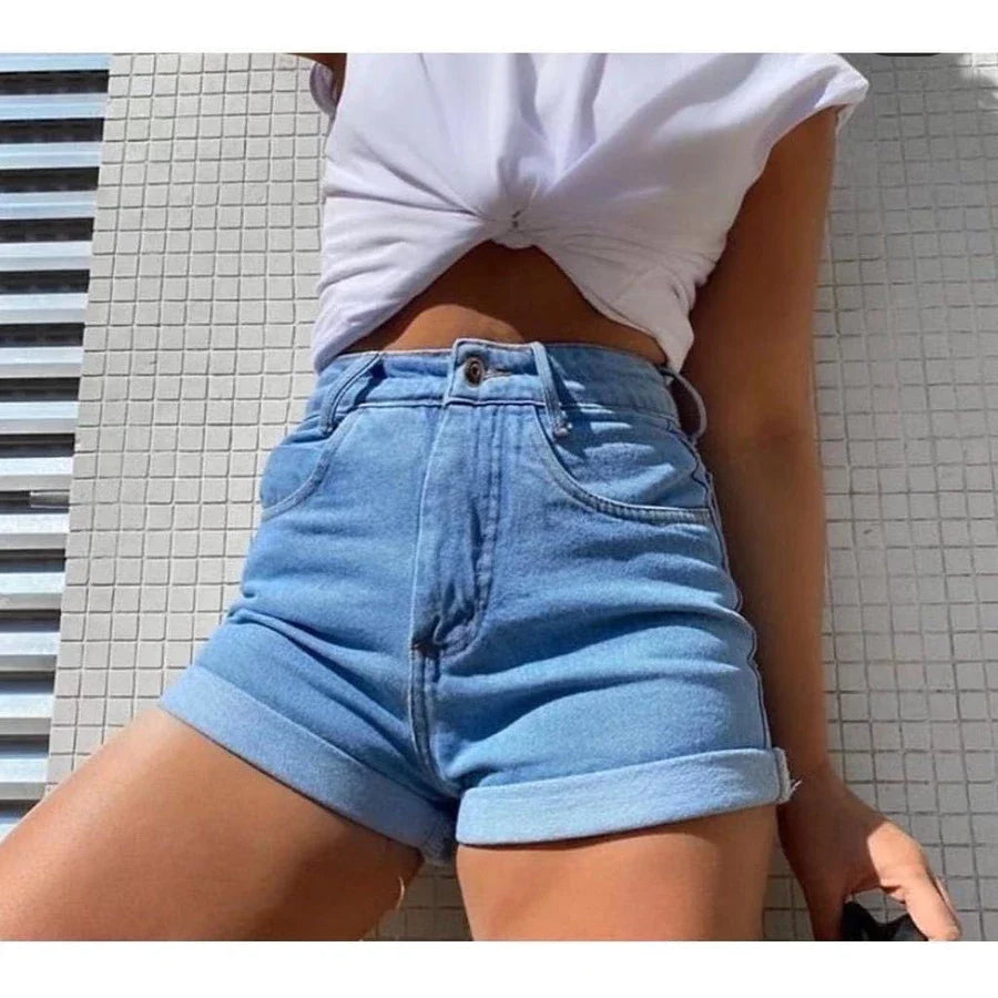 Short Jeans Mom Sem Lycra Liso