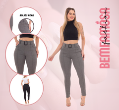 Calça Skinny Com Cinto Malha Crepe Cintura Alta do P ao G3