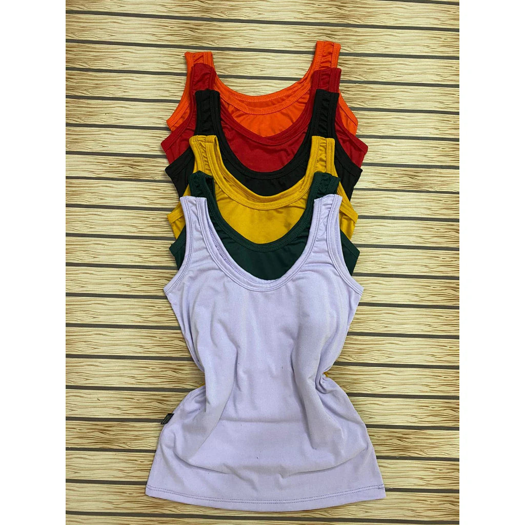Kit 5 Regata Feminina de Alça Larga Alça Grossa Básica Malha Suede