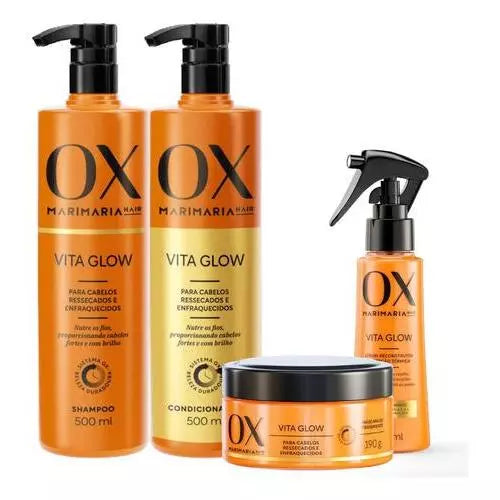OX Vita Glow Mari Maria - Kit completo ( Sh + Cond 500ml, Máscara de Tratamento 190gr + Sérum Reconstrutor 110ml ) - Envio