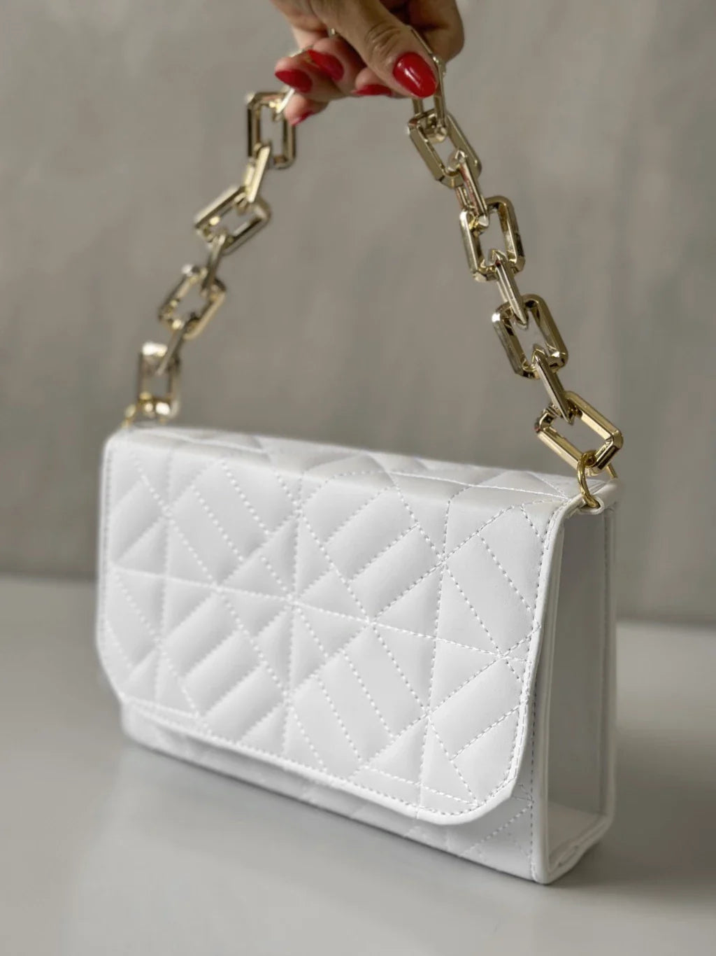 Bolsa Feminina Luxo Alça Corrente de Mão e Transversal