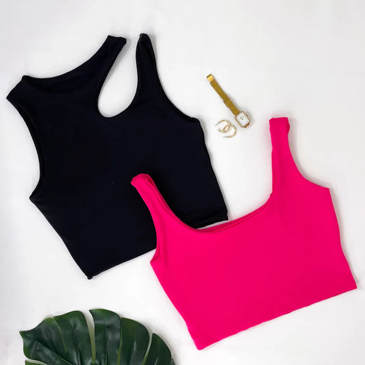 Kit 2 Cropped Feminino Top Alcinha Suplex Moda Gringa Verão Várias Cores