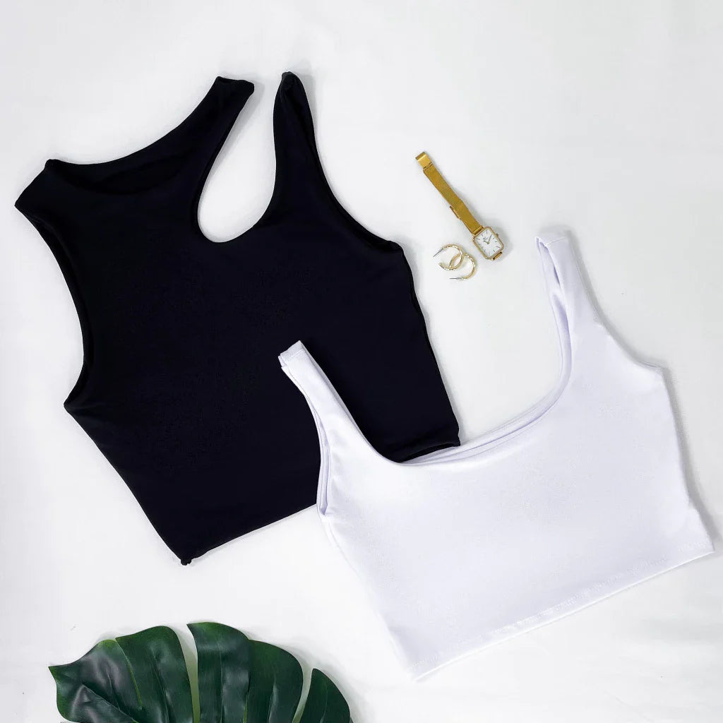 Kit 2 Cropped Feminino Top Alcinha Suplex Moda Gringa Verão Várias Cores