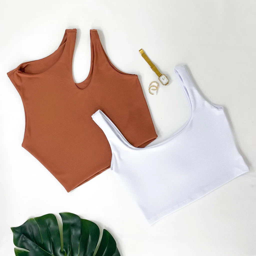 Kit 2 Cropped Feminino Top Alcinha Suplex Moda Gringa Verão Várias Cores