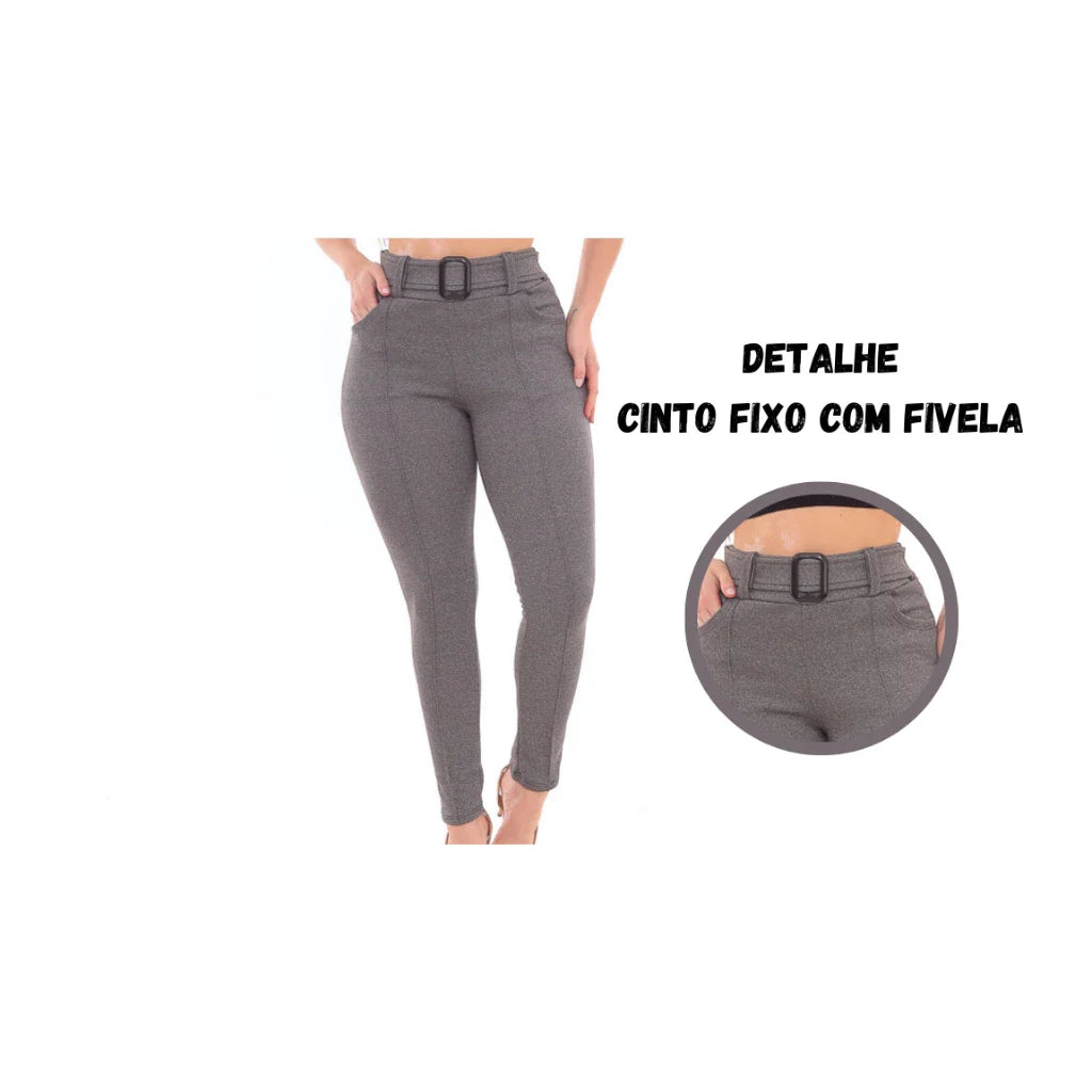 Calça Skinny Com Cinto Malha Crepe Cintura Alta do P ao G3