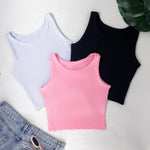 Kit 3 Cropped Feminino Top Regata Liso Básico Suplex Forro Duplo