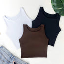 Kit 3 Cropped Feminino Top Regata Liso Básico Suplex Forro Duplo