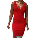 Vestido Tricot Canelado Moda decote v tubinho midi regata