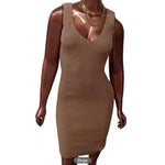 Vestido Tricot Canelado Moda decote v tubinho midi regata