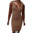Vestido Tricot Canelado Moda decote v tubinho midi regata