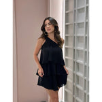 Vestido Feminino com Babados e Manga Nula