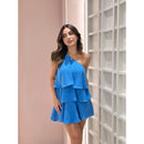 Vestido Feminino com Babados e Manga Nula