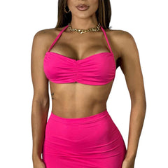 Conjunto SUPLEX Saia Longa GRINGA Top Croppped Curto Drapeado Alça