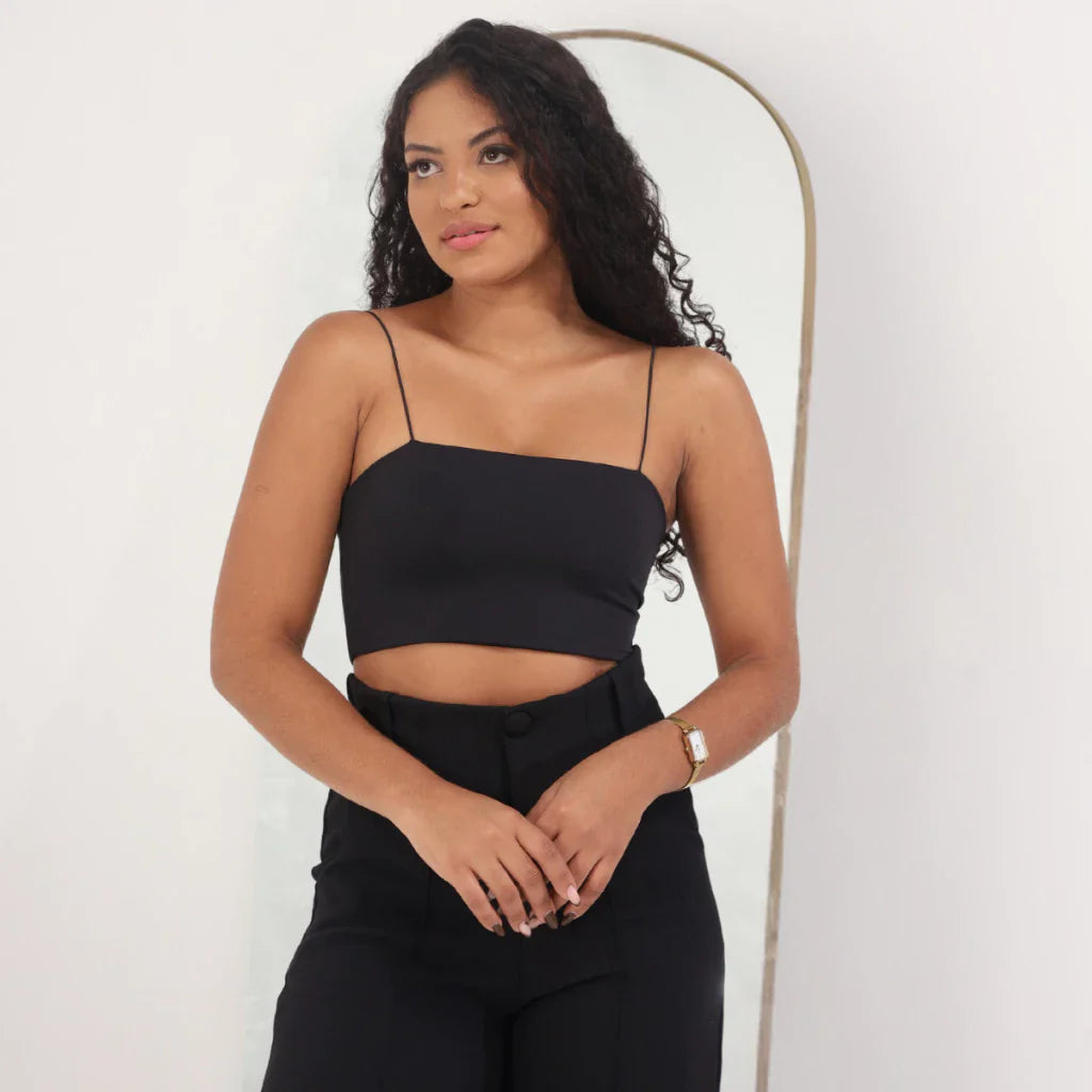 Kit 3 Cropped Feminino Top Faixa Alças Elásticos Finas Forro Duplo Suplex