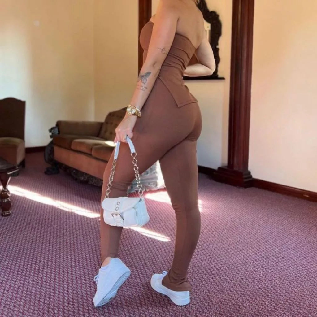 Conjunto Feminino lançamento Calça e Cropped Tomara Que Caia