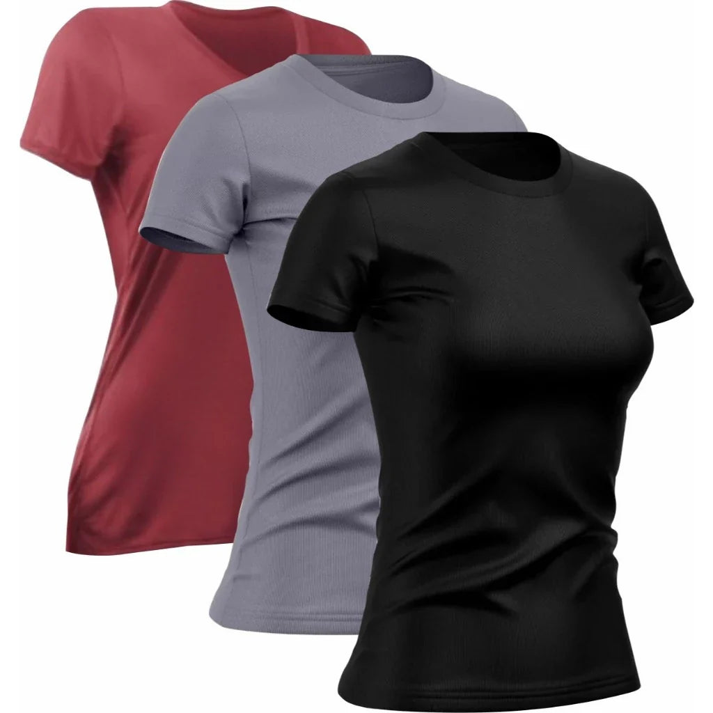 Kit 3 Camisetas Femininas Dry Fit Poliéster Premium Academia Treino Corrida Proteção UV 50+