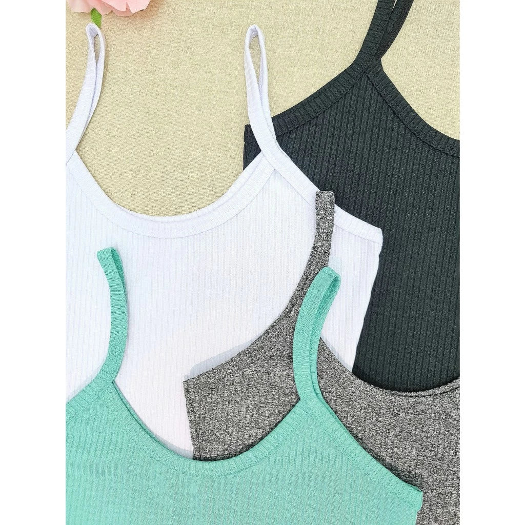 KIT4 TOP FEMININO De Alcinha Canelado- Várias Cores