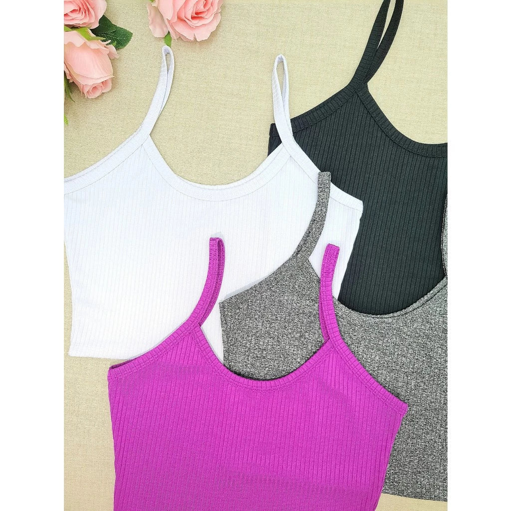 KIT4 TOP FEMININO De Alcinha Canelado- Várias Cores