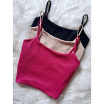 Kit 3 Cropped Alça Fina Forrado Top Alcinha Feminino Canelado