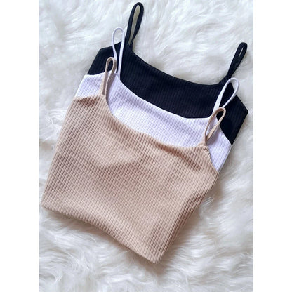 Kit 3 Cropped Alça Fina Forrado Top Alcinha Feminino Canelado