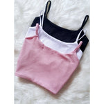 Kit 3 Cropped Alça Fina Forrado Top Alcinha Feminino Canelado