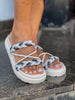 Birken Papate Rasteira Flat Feminina Modelo Luxo Trança Trançadas Off White Azul
