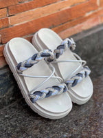 Birken Papate Rasteira Flat Feminina Modelo Luxo Trança Trançadas Off White Azul