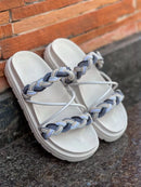 Birken Papate Rasteira Flat Feminina Modelo Luxo Trança Trançadas Off White Azul