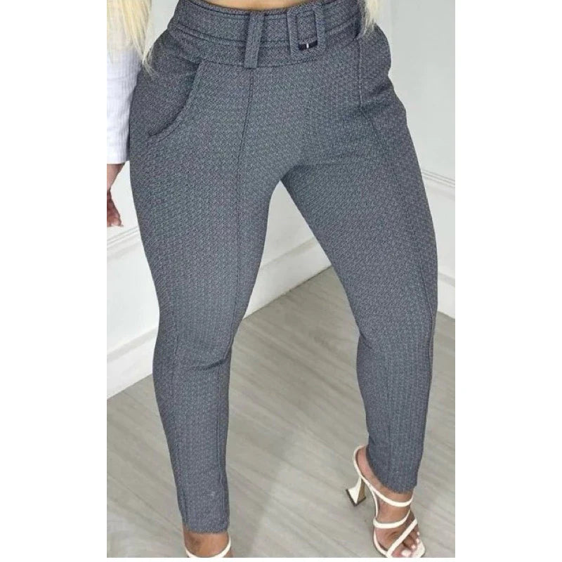 Calça Skinny Com Cinto Malha Crepe Cintura Alta do P ao G3