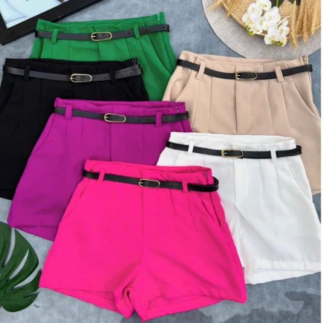 Short Feminino Alfaiataria com Cinto Social cintura alta