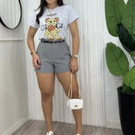 Short Feminino Alfaiataria com Cinto Social cintura alta