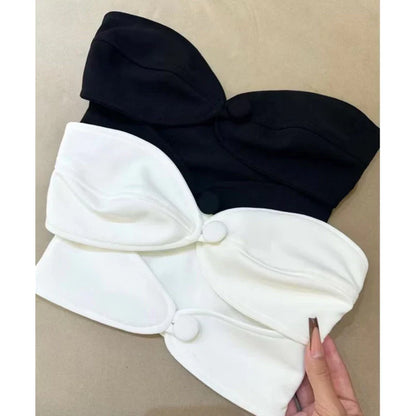 Croped neoprene 2 botões top faixa