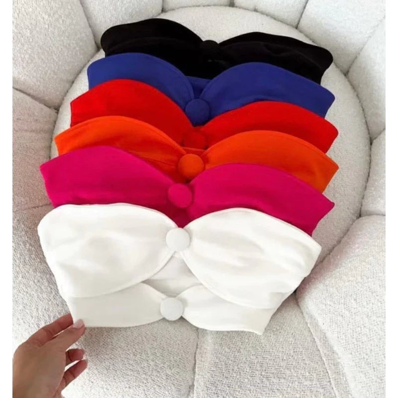 Croped neoprene 2 botões top faixa