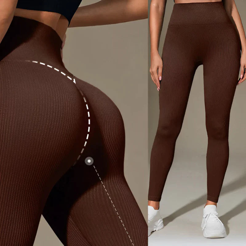 Calça Legging Canelada de Cintura Alta Sem Costura para Academia Feminina, Elástica e Fitness