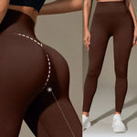 Calça Legging Canelada de Cintura Alta Sem Costura para Academia Feminina, Elástica e Fitness