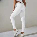 Calça Legging Canelada de Cintura Alta Sem Costura para Academia Feminina, Elástica e Fitness