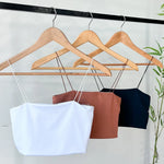 Kit 3 Cropped Feminino Top Faixa Alças Elásticos Finas Forro Duplo Suplex