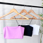 Kit 3 Cropped Feminino Top Faixa Alças Elásticos Finas Forro Duplo Suplex