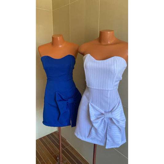 VESTIDO TOMARA QUE CAIA CURTO EM ALFAiATARIA COM LAÇO