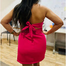 VESTIDO TOMARA QUE CAIA CURTO EM ALFAiATARIA COM LAÇO