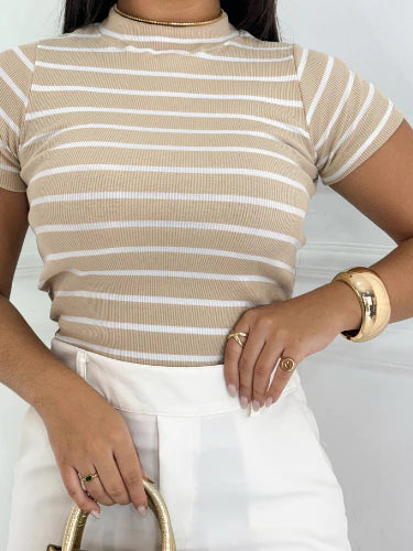 CAMISETA BLUSA LISTRADA MODA 2025 TENDENCIA VERÃO 2025 CANELADO PREMIUM