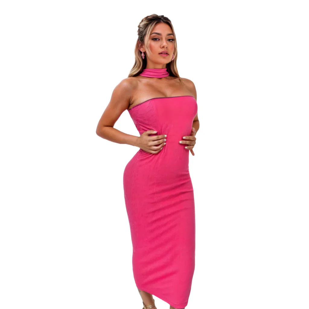 Vestido Longo Feminino com Gola Canelado Ribana Premium Moda Gringa Tubinho Blogueirinha