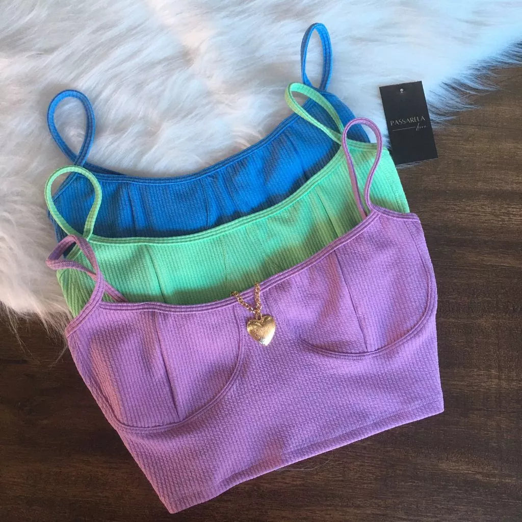 Cropped Top Feminino Alça Meia Taça Gringa Moda Blogueira Tecido Anarruga Premium Envio em 24 Horas